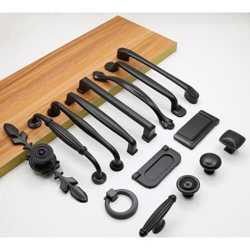 Black Handle Aluminum Alloy Cabinet Wardrobe Handle North European Modern Simple Cabinet Furniture Handle Solid Thickened Knobs