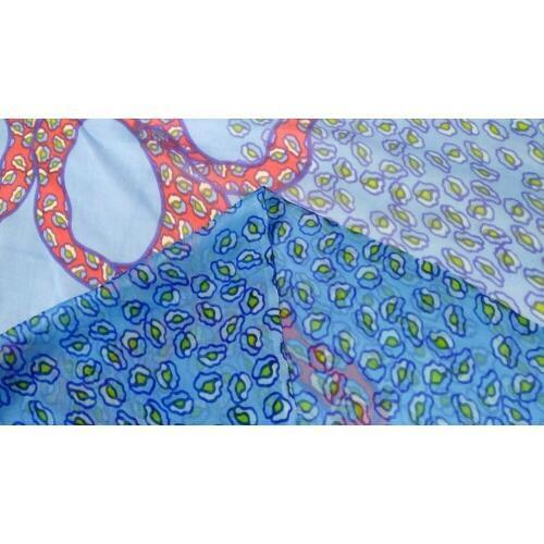 Designer natural mulberry silk chiffon fabric blue flowers print shirt cloth decoration scarf wide tissu jappen silk fabric