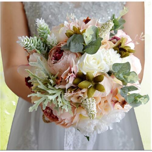European Fashion Natural Artificial Flower Bouquet Countryside Robe De Mariage Bridal Hand Bouquet New Design