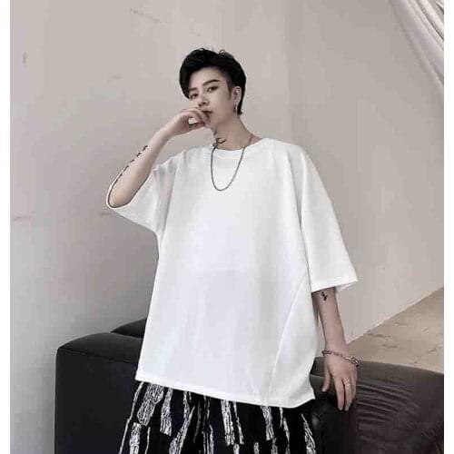 Ins thin sleeve t personality slit oversize wide version handsome summer bat short sleeve t-shirt mens half sleeve T-shirt