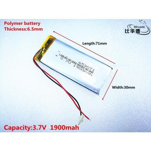 Good Qulity 3.7V,1900mAH,653071 Polymer lithium ion / Li-ion battery for TOY,POWER BANK,GPS,mp3,mp4