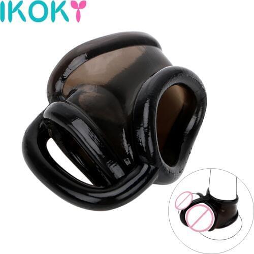 IKOKY Elastic Penis Ring Delay Ejaculation Male Masturbator Cock Ring Dildo Extender Adult Product Sex Shop Sex Toys for Men