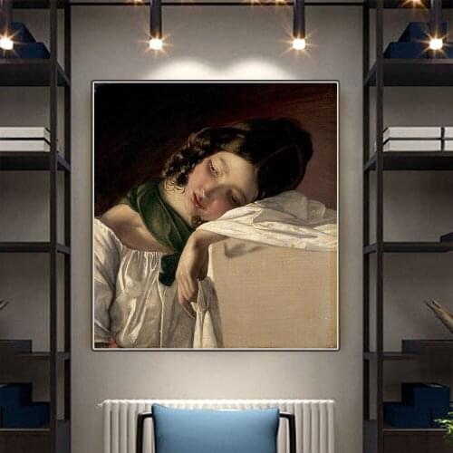 Citon Friedrich von Amerling《Jeune fille assoupie》Canvas Oil Painting Artwork Poster Picture Modern Wall Decor Home Decoration
