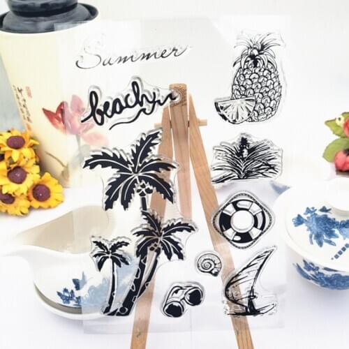 Kawaii Beach Coconut Tree Transparent Clear Silicone Stamp Seal Scrapbooking Stencil Bullet Journal Decor Office School Supplies