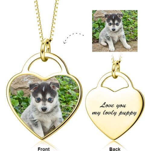 925 Sterling Silver Necklaces With Chain Personalized Pet 3 Color Photo&Text Pendant Necklace Adjustable Custom Heart Necklace