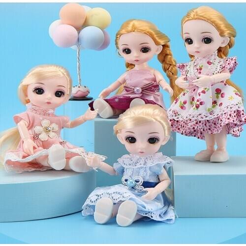 Princess 16cm BJD Doll Moveable Joint Dolls Long Hair 3D Eyes BJD Dolls Little Girl Beauty Dress Make Up Toy Girls Gift Dolls