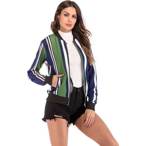 Womens Autumn and Winter Vertical Striped Baseball Uniform Zipper Cardigan Coats and Jackets Women Oversized Jacket
