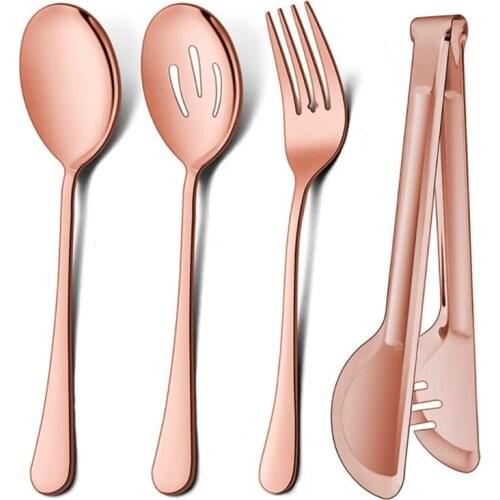 Spoons Fork Slotted Serving Spoons Serving Tongs Stainless Steel Buffet Banquet Catering Serving Spoons Set 4Pcs