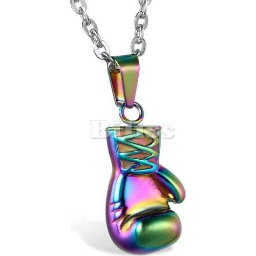 Fashion Lovely Mini Boxing Glove Necklace Boxing Match Jewelry 316L Stainless Steel Cool Pendant for Men Boys Gift Blue Color