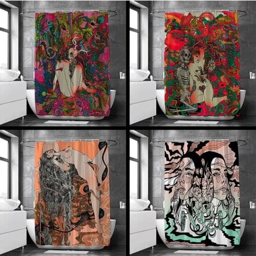 Psychedelic Flower Girl Shower Curtains High Quality Bathroom Curtain Waterproof Shower Curtain In The Bathroom with 12 Hooks
