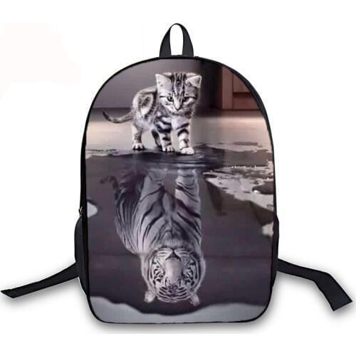16 Inch Backpack with Usb Cable 3D Cat Reflection Tiger Prints School Bag for Boys Girls Kids Backpack Primary Student Schoolbag