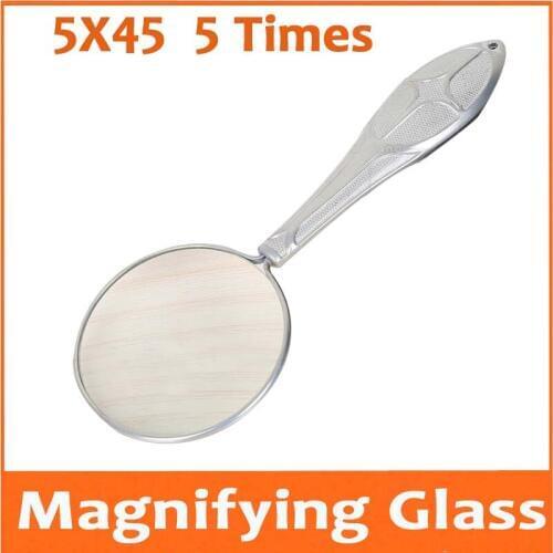 5X 45mm Lens Sliver Handheld Metal Insects Viewer Toys Magnifying Glass Pocket Magnifier Gift Loupe Reading Glass for Old Man