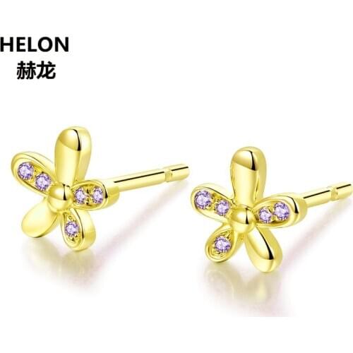 Solid 10k Yellow Gold Women SI/H Natural Diamonds Stud Earrings Engagement Wedding Party Fine Jewelry Flower