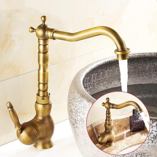 Bathroom Sink Faucet Antique Bronze 360 Degree Turn Basin Faucet Water Tap Single Handle Cold and Hot Water