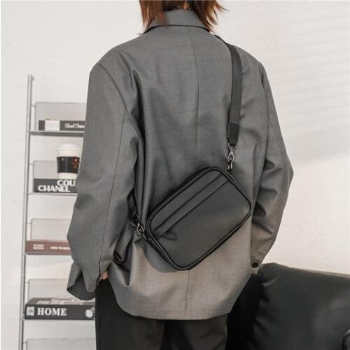Fashion PU Leather Mens Crossbody Bag Business Men Shoulder Bags Solid Black Messenger Bag Male Short Trip Sling Bag Handbag