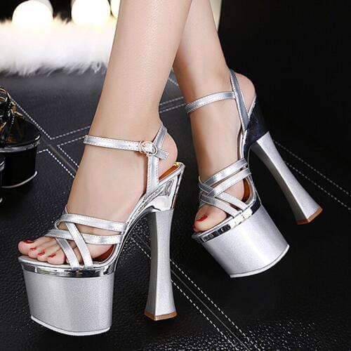 Hate high silver wedding shoes thick waterproof platform model nightclub performance shoes 18cm/20cm super high heel sandals
