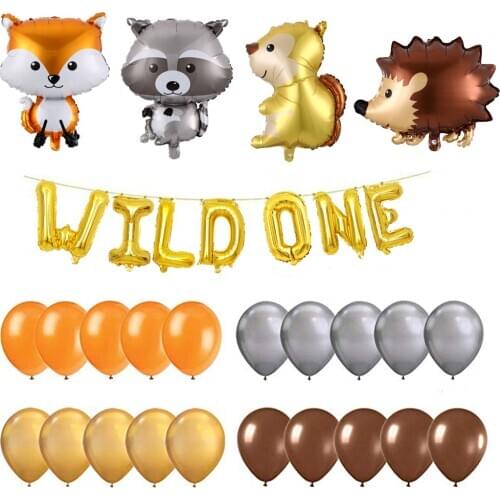 Jungle Safari Forest Party Decorations Raccoon Hedgehog Squirrel Fox Animals Balloons Wild One Baby Shower Birthday Party Globos
