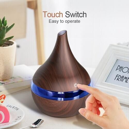 300ML Wooden Grain USB Ultrasonic Air Humidifier Essential Oil Aroma Diffuser Household Desktop Mist Maker Night Light