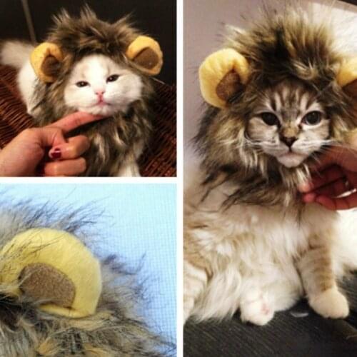 Funny Pet Small Dog Cat Costume Lion Mane Wig Cap Hat for Cat Dog Halloween Christmas Clothes Fancy Dress with Ears Pet Clothes