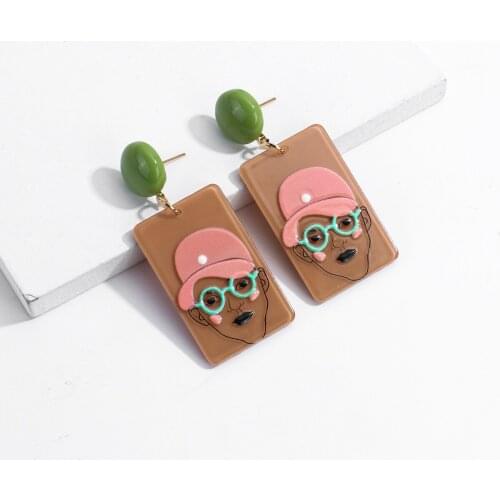 AMORCOME Trendy Abstract Portrait Pattern Acrylic Drop Earrings for Women Human Face Graffiti Geometric Dangle Earrings Jewelry