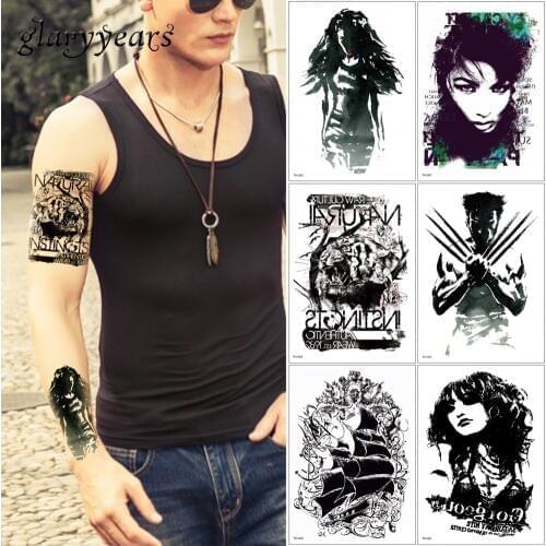 Glaryyears 24 Designs 1 Sheet Cool Temporary Tattoo Sticker TH Fake Black Printing Ink Decal for Women Men Waterproof 2019 Gifts