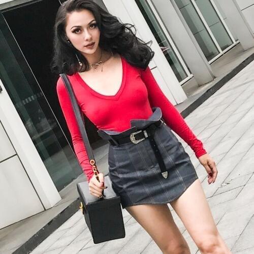 Sexy V-neck Bodysuit T-shirt One Piece Women Jumpsuit Catsuit Body Top Leotard Shirt Lady Romper Playsuit