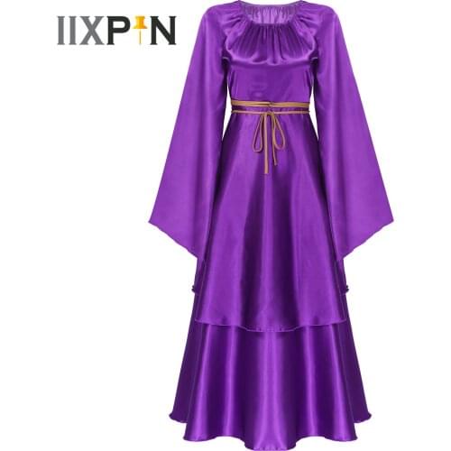 Womens Vintage Long Dress Victorian Style Long Sleeve Layered Ball Dress Easter Halloween Medieval Cosplay Costume Party Wear