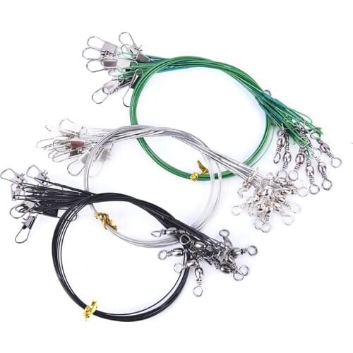 10pcs/lot 24cm Anti Bite Steel Fishing Line Steel Wire Leader With Swivel Fishing Accessory Lead Core Leash Fishing Leader Wire