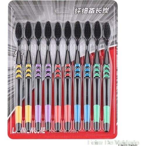 10 Pcs Family Suit Toothbrush Soft Bamboo Charcoal Adult Cleancare Gums Fine Hair Home Unisex Healthy Teeth Cleaning Brushes