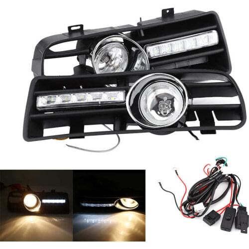 2pcs H3 Fog Lights Grilles With LED DRL Lamp for 1997-2006 VW Golf GTi / TDI MK4
