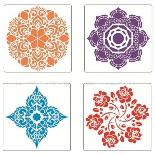 4Pcs 20 * 20 cm large round flower mandala diy stencil painting scrapbook coloring engraving album decoration template stencil
