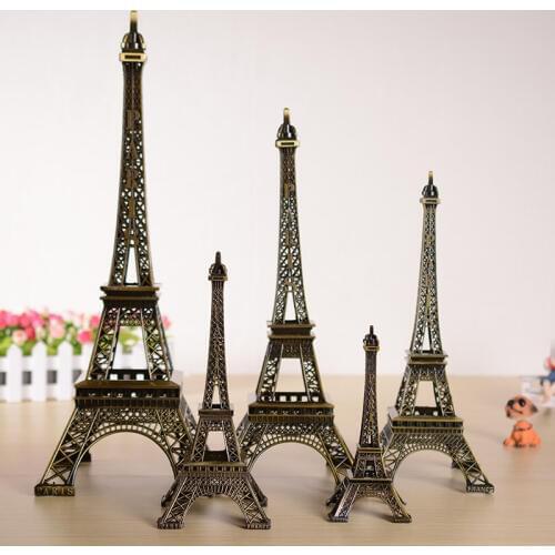 5cm-48cm Antiques Bronze Tone Curio Paris Tower Figurine Statue Metal Crafts Vintage Model Decor For Wedding Decoration