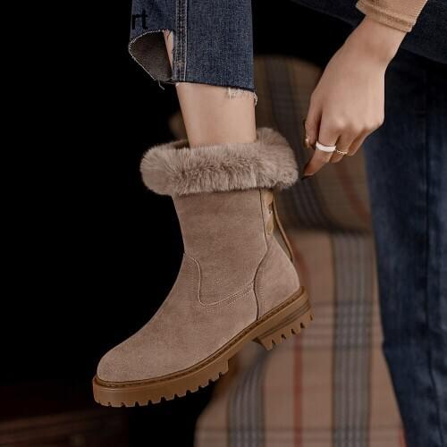 Brand Winter Plush Warm Shoes For Women Casual Cross Straps Platform Short Boot Female Fashion Flats Ankle Boots Chaussure Femme