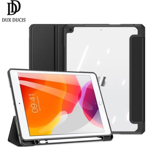 For iPad 10.2 2020 Case PU Leather Sleep Wake Cover + Clear Back with Pencil Holder Trifold Stand Sleeve For iPad 7 8 Dux Ducis