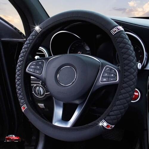 Car Steering Wheel Cover Without Inner Ring Leather Embroidery color Diamonds For Mercedes-BenzA-Klasse For bmw-3 Series