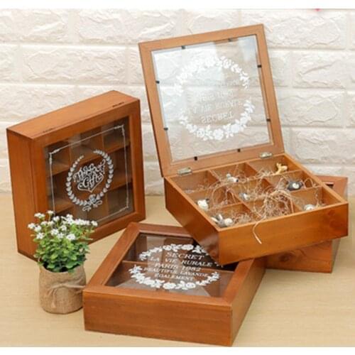 Wooden Acrylic 9 Grids Design Storage Box Container with Lid Earrings Necklaces Ties Socks Underwear Organizer Holder