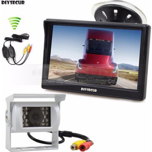 DIYSECUR Wireless Waterproof Color CCD Reverse Backup Car Truck Camera IR Night Vision + 5inch LCD Display Rear View Car Monitor