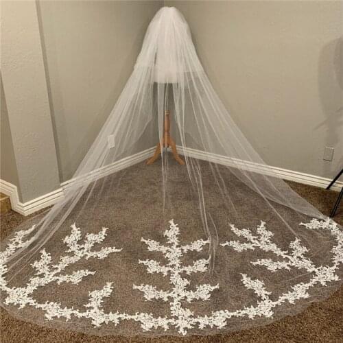 Real Photos 2 Layers Ivory Bridal Veil With Comb Cover Face Lace Appliques White Tulle Wedding Veils Accessories for Brides Long