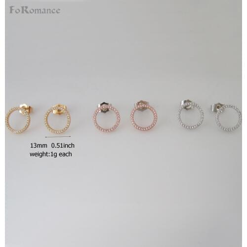 FoRomance/ THREE TONES YELLOW PINK WHITE GOLD GP CIRCLE ROUND SHAPE 0.51 inch diameter STUD BUTTERFLY STOPPER EARRING STONES