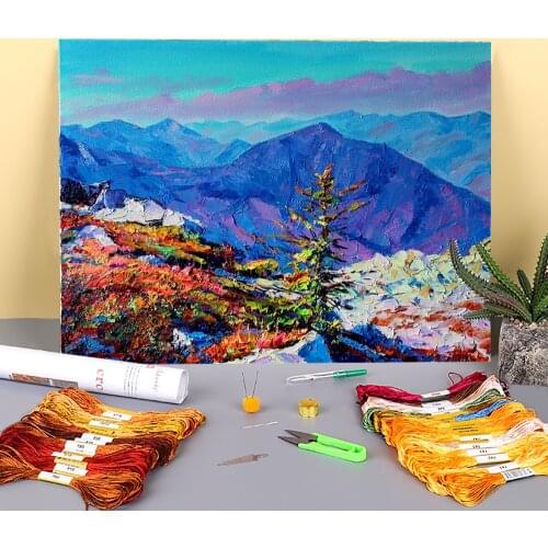 Landscape Carpathians Printed Water-Soluble Canvas 11CT Cross-Stitch Embroidery Set DMC Threads Hobby Knitting Jewelry