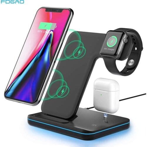 15W Qi Induction Quick Wireless Charger for AirPods Apple Watch iPhone 12 11 XS XR 3 in 1 Fast Charging Station For Samsung S21