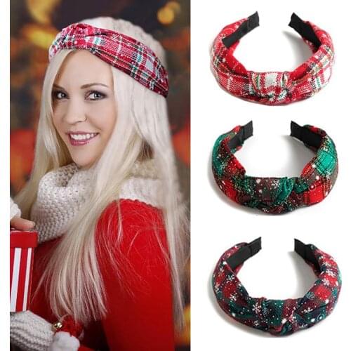 European Check Stripe Hair Hoop Knot Cross Headband for Lady Bow Snowflakes Elastic Wide Edge Band Hair Accessories Wholesale