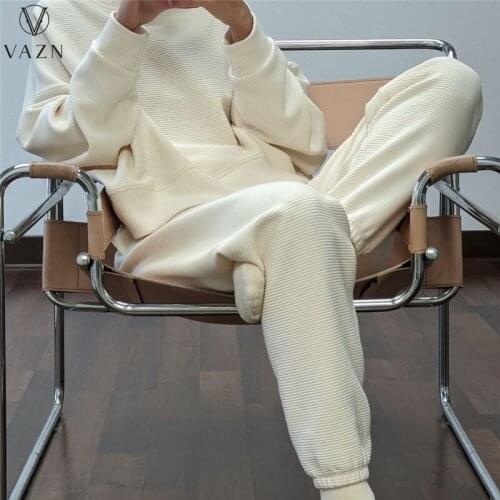 VAZN 2021 Autumn High-end Solid Sexy Overalls Full Sleeve Nature Full Sleeve Long Pencil Pants Slim Women 2 Piece Set