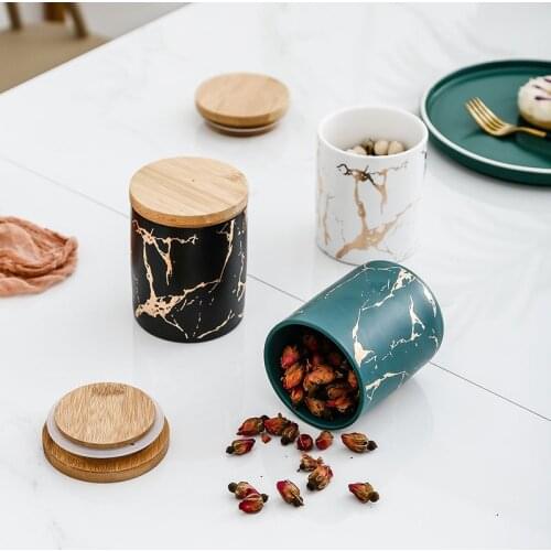 Kitchen Gold Grain Ceramic Fresh-keeping Sealed Jar Cereals Beans Storage Tank Household Food Box