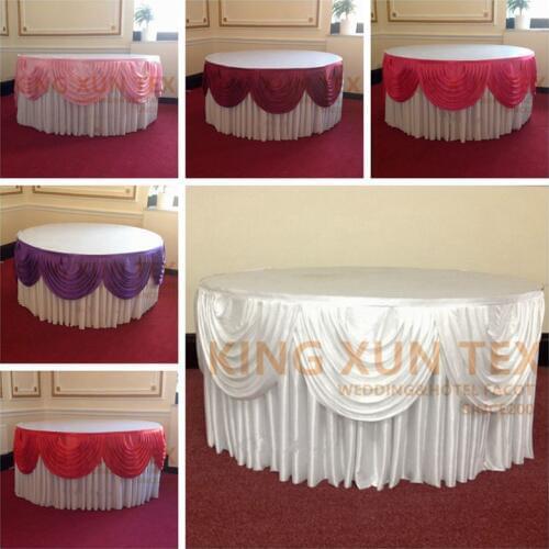 Hot Sale Round Size White Color Ice Silk Table Skirt \ Table Cloth Skirting Include Swag Drape Free Shipping