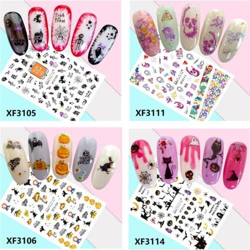 Cute Halloween Nail Stickers Pumpkin Lamp Funny Skull Nail Art Decorations Festival Decals Manicure Ornaments Autocollant