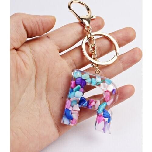 Fashion 26 English Letter Car Keychain For Women Men English Word Pendant Cute Key Ring Holder Glitter Resin Acrylic Key Chains
