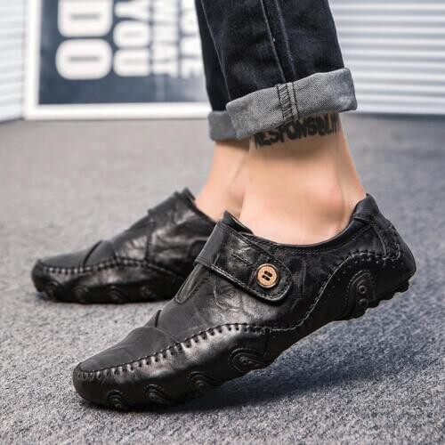 2019 Fashion Leather Mens Shoes Casual Flat Men Shoes Waterproof Shoes Men Lazy Loafers Men Soft Moccasins Genuine Leather