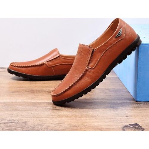 Mens Spring Autumn Casual Shoes Leather Large Breathable Business Casual Shoes Comfortable Non Slip Driving Shoes Size 38-46