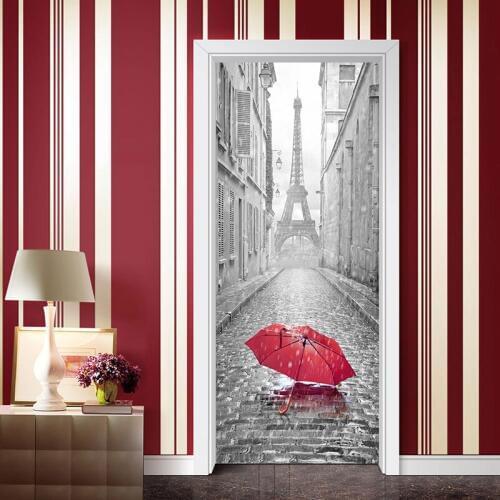 3D Door Sticker For LivingRoom Bedroom self Adhesive Wallpaper Waterproof Pulling Door Home Decor Paste Renovation Mural Decals